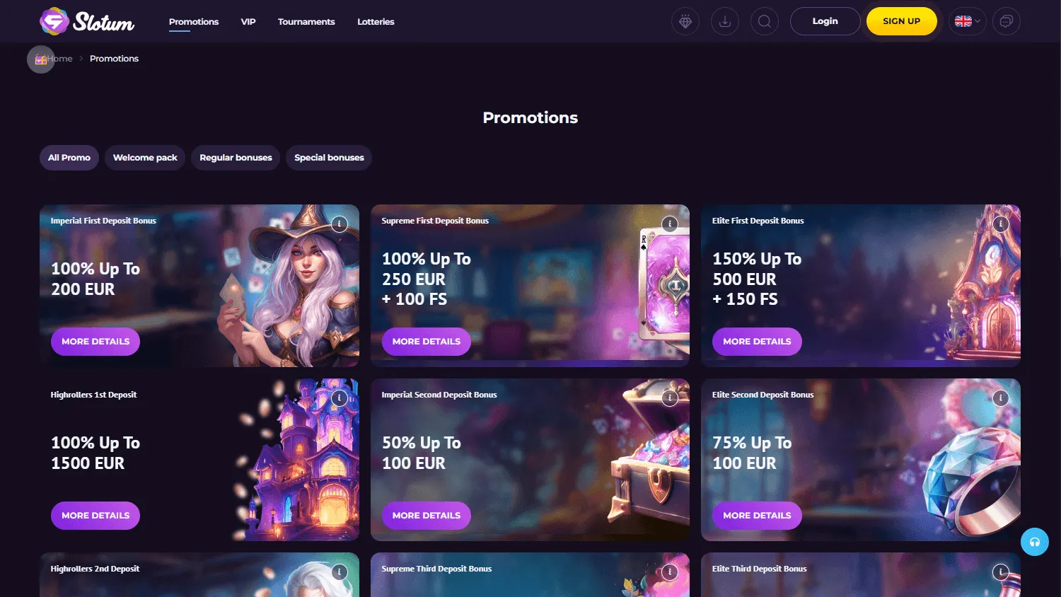 Slotum Casino desktop promotions area