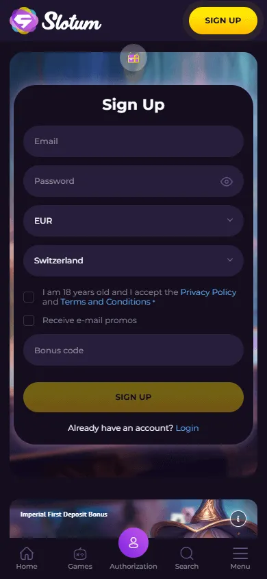 Slotum Casino mobile games area