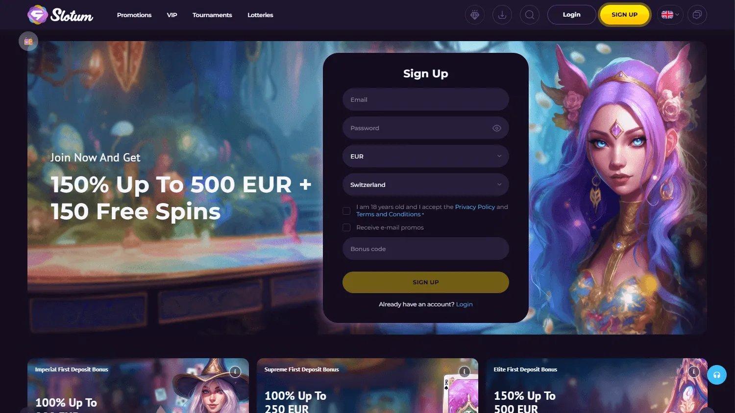 Slotum Casino desktop games area