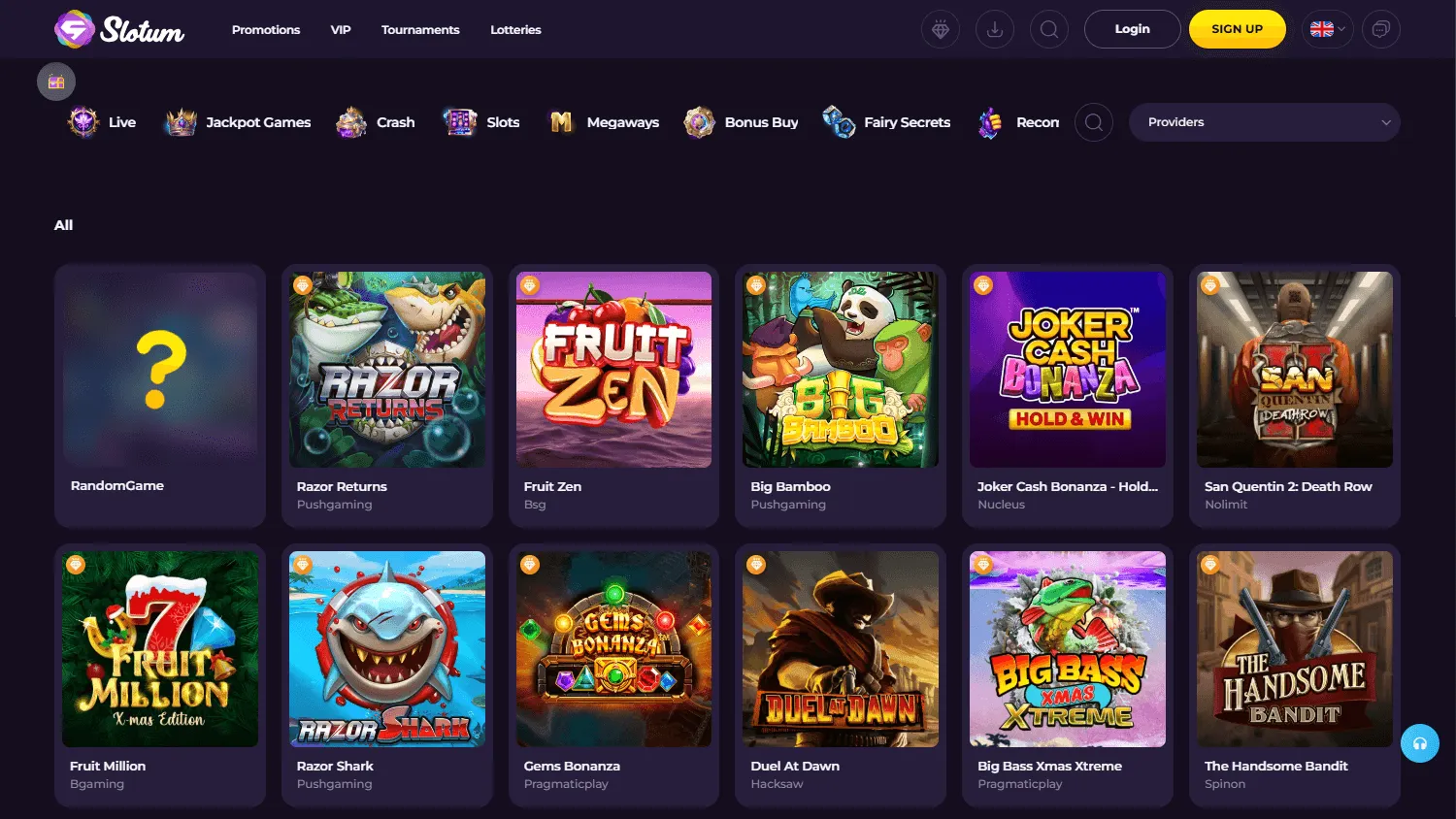 Slotum Casino desktop live and casino games area